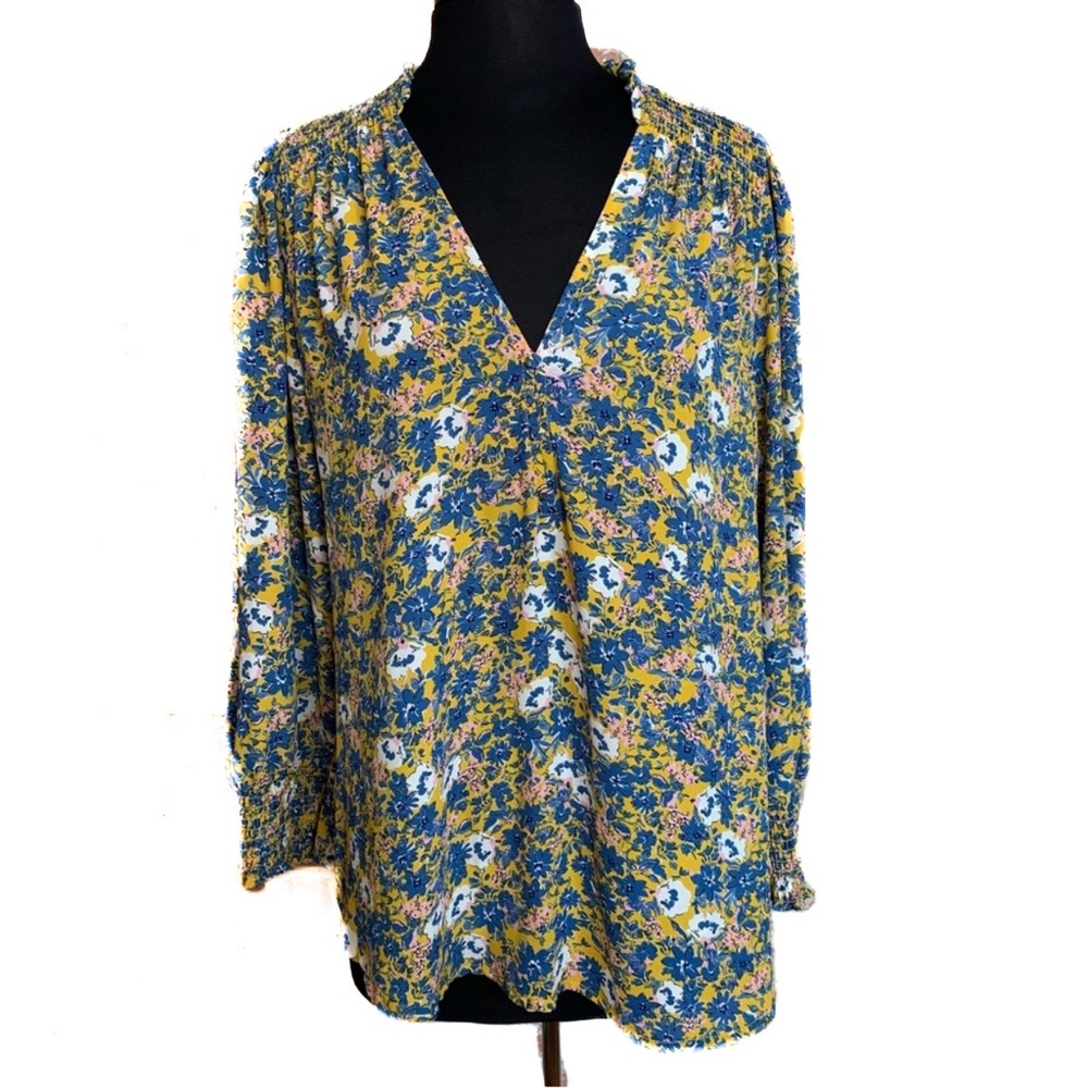 MOLLY & ISADORA Floral Blouse NWT Size 0X Yellow Blue Top